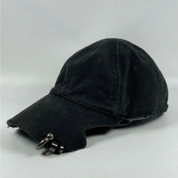 Balenciaga SS23 Black Piercing Distressed Cap - Picture 1 of 10